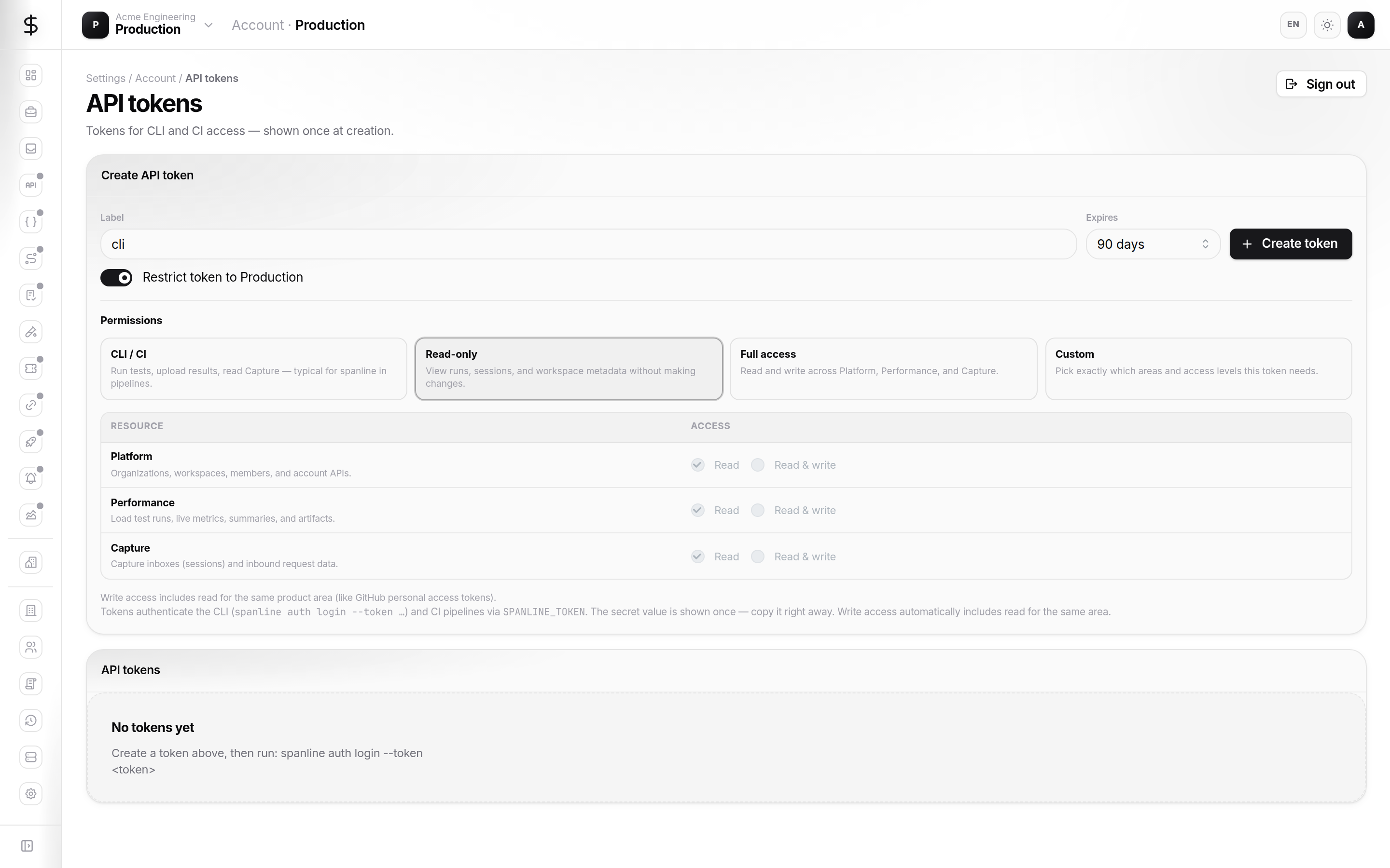Read-only API token preset