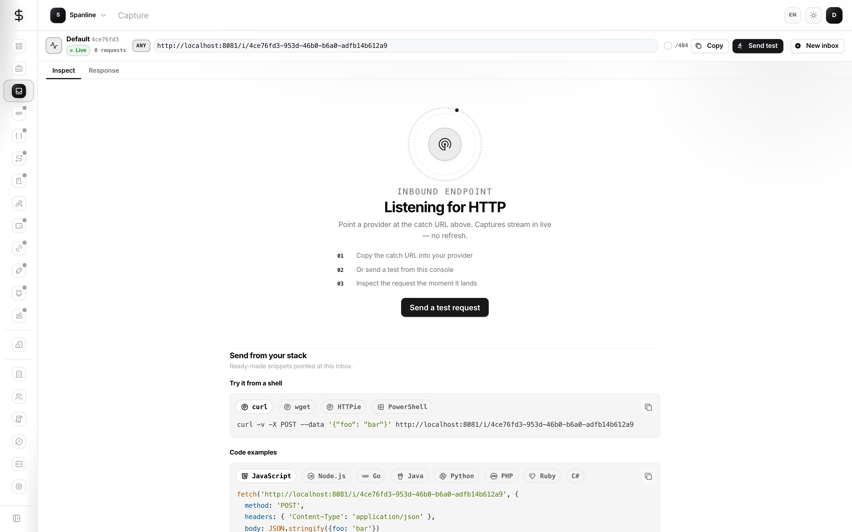 Empty inbox with listen hero and client snippets