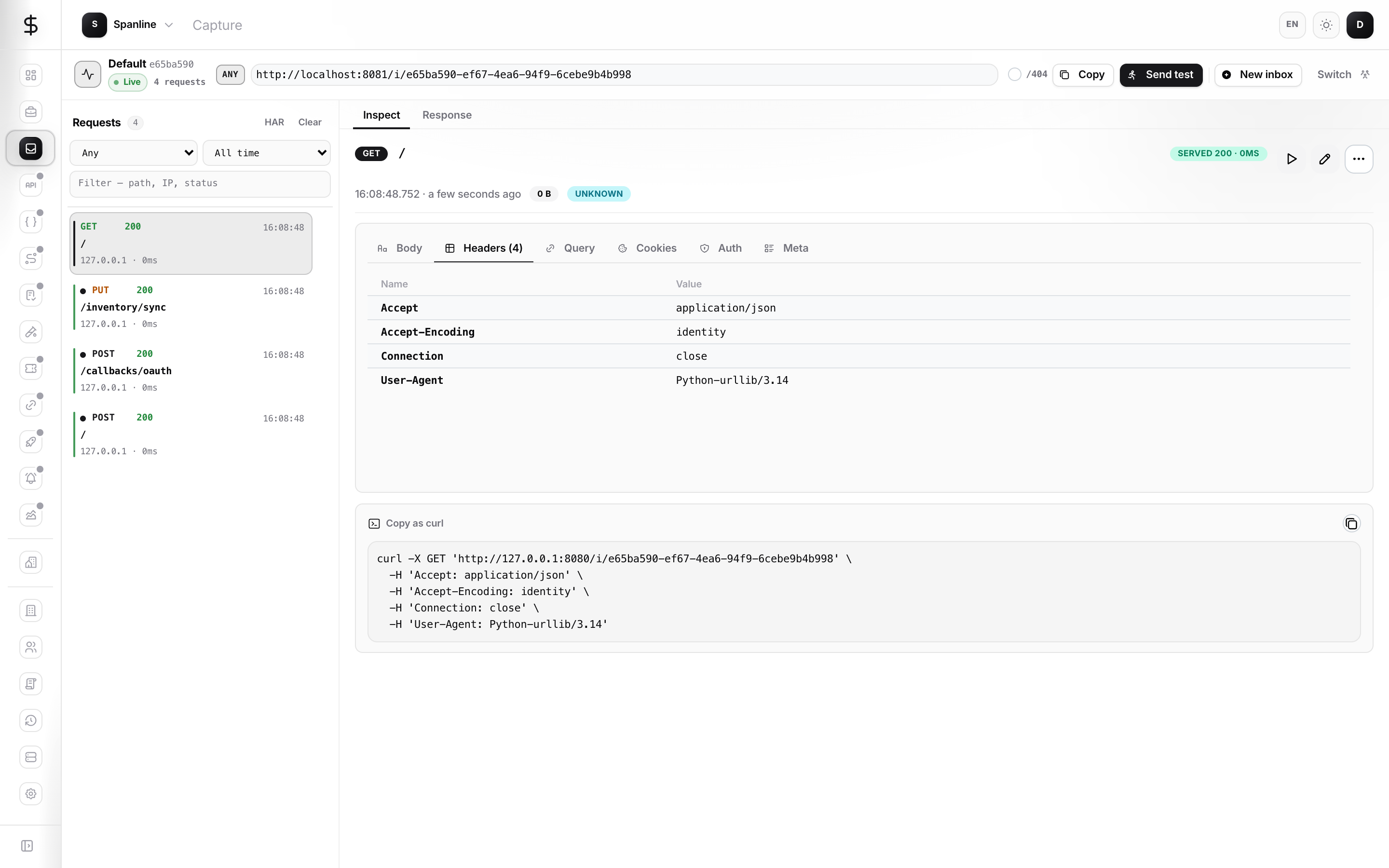 Request inspector Headers tab