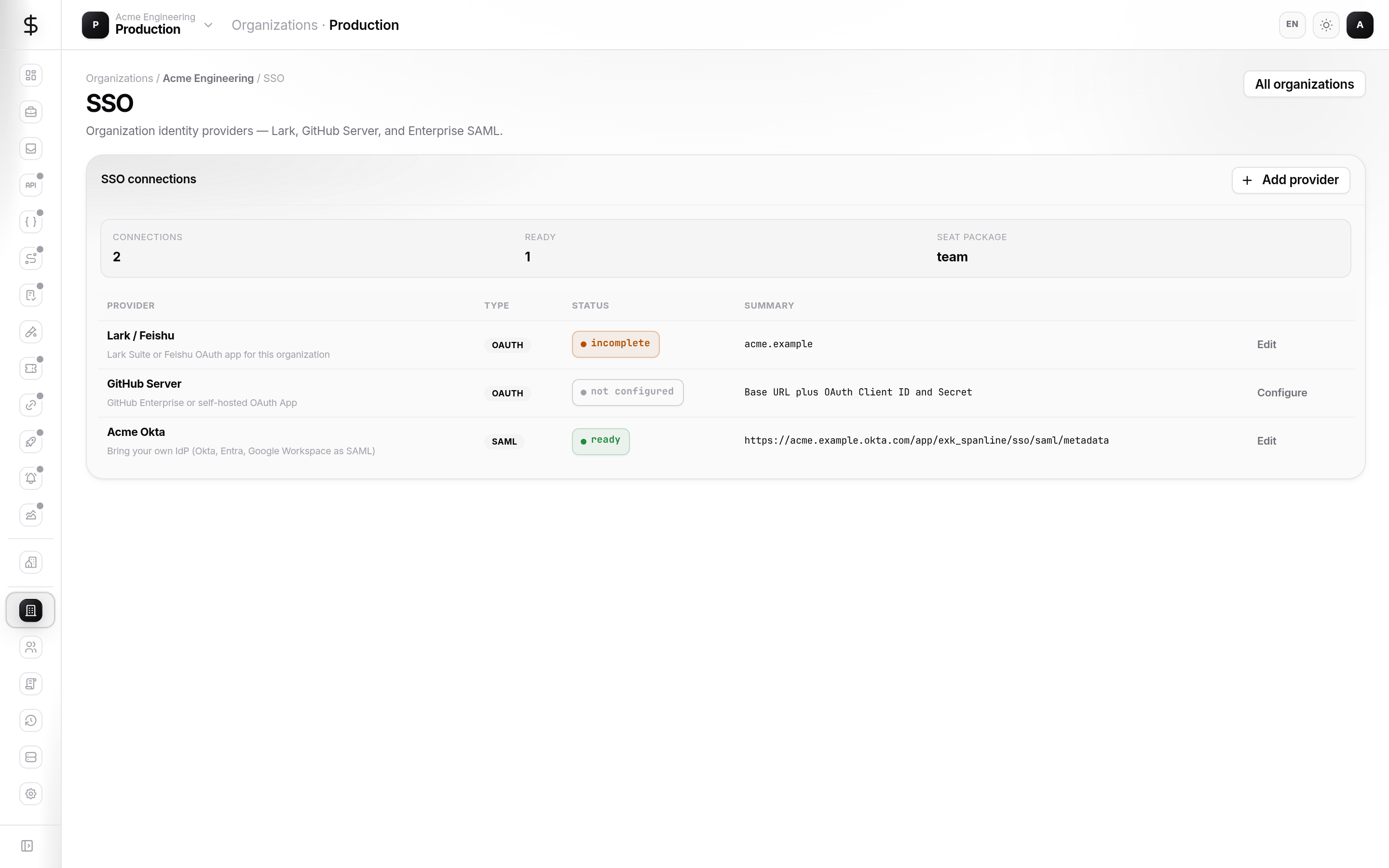 SSO provider configuration and member approval settings