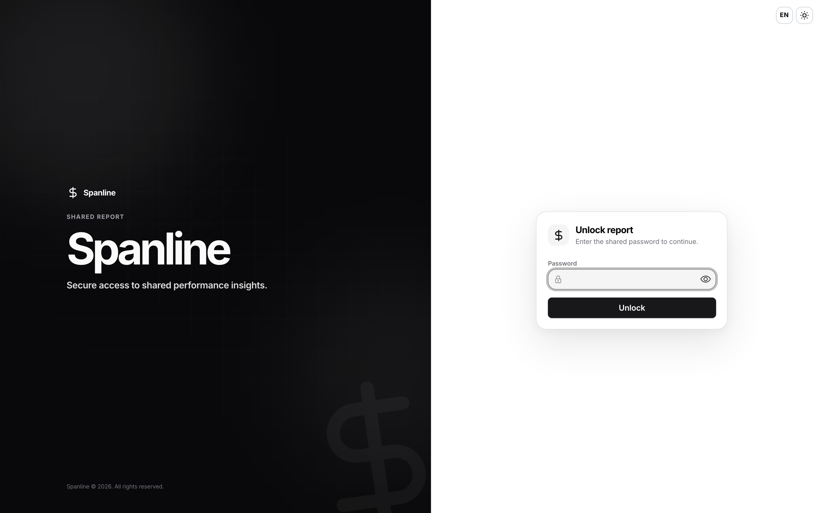 Public password unlock screen for a shared report