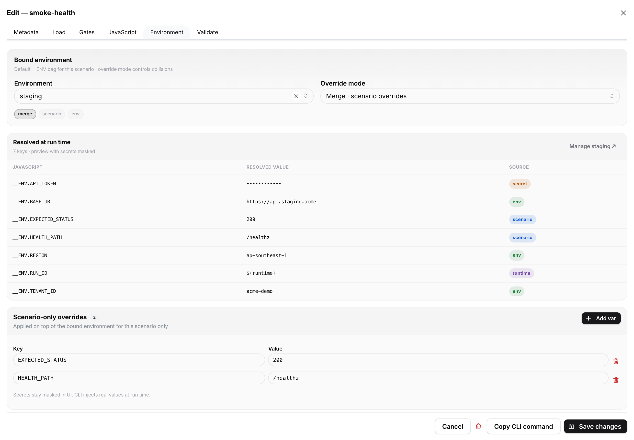 Scenario editor Environment tab
