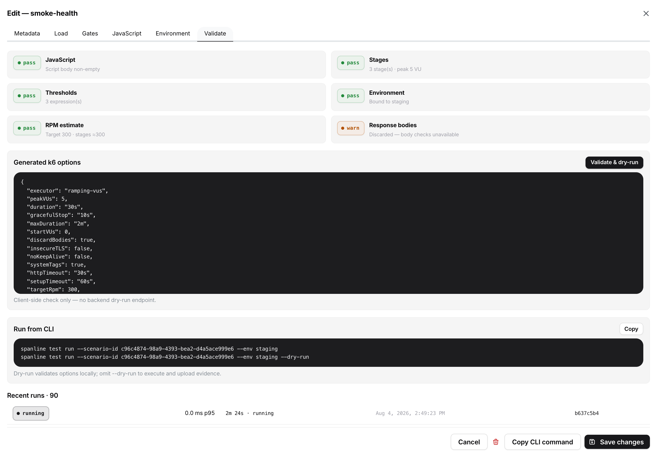 Scenario editor Validate tab